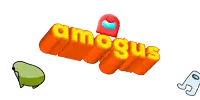 among us logo with a green frog and a sticker