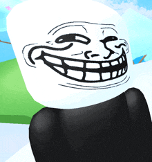 a troll face with a big smile is on a person 's head