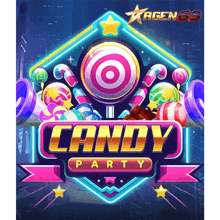 a poster for candy party with candy and a target on it