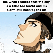 a cartoon of a man with a headband on his head looking up at the sky