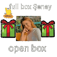 a full box senay open box sticker with a woman