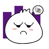 a cartoon drawing of a dumpling with a sad face and a speech bubble above it