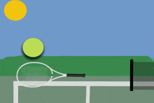 a drawing of a tennis court with a tennis racket and a tennis ball