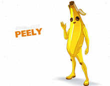 a cartoon illustration of a banana with the words draw it cute peely written below it