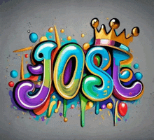 a colorful graffiti drawing of jose with a crown