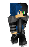 a minecraft character with half blue hair and half black