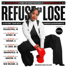 a poster for refuse to lose shows a woman wearing red everlast boxing gloves