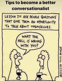 a cartoon of two chickens talking to each other with a speech bubble that says " what the hell is wrong with you "