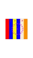 a red yellow blue and orange striped background with the letters txqp