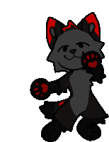 a cartoon drawing of a black cat with red paws