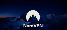 a logo for nordvpn shows a mountain in the background