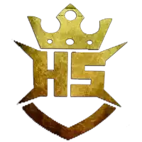 a gold colored hs logo with a crown on top