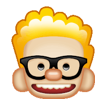 a cartoon character with glasses and yellow hair is smiling