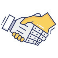 a handshake with an arrow pointing up .