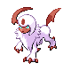 a pixel art drawing of a pokemon with red wings and a red nose .