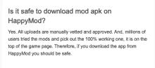 a page that says is it safe to download mod apk on happy mod