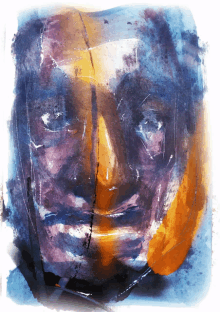 a blue and yellow painting of a face