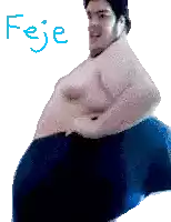 a pixelated image of a man with the word feje on the bottom right