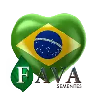 a logo for fava sementes with a green heart and a green leaf