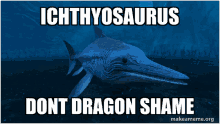 a picture of a shark with the words ichthyosaurus dont dragon shame