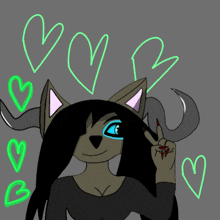 a drawing of a cat with horns and hearts around her