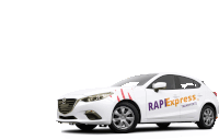 a white car with the word rapiexpress on the side