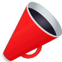 a red megaphone with a white rim and handle on a white background