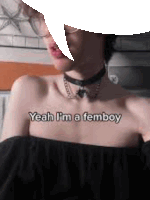 a woman is wearing a choker and a black top and says yeah i 'm a femboy