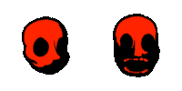 a red and black skull with a hole in the middle