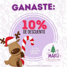 an advertisement for maku christmas with a reindeer and a candy cane