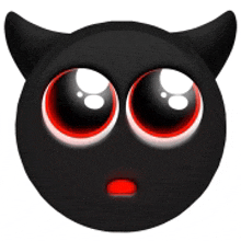 a black face with red eyes and horns