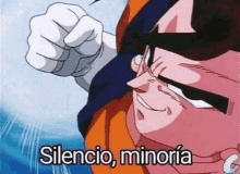 a cartoon character with a fist in the air and the words silencio , minoría written on it .