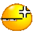 a yellow smiley face with a cross on it is angry .