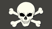 a drawing of a skull and crossbones on a black background