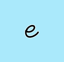 the letter e is written in black on a blue background