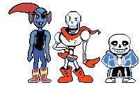 a pixel art of undertale characters including papyrus and sans standing next to each other