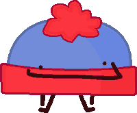 a blue hat with a red flower on top has arms and legs