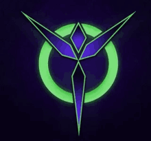 a glow in the dark logo with a purple and green circle in the middle