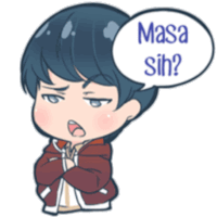 a sticker of a boy with a speech bubble that says masa sih