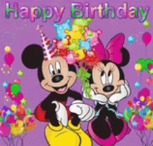 a birthday card with mickey mouse and minnie mouse