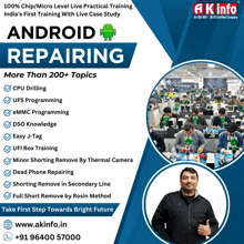 a poster for android repairing with a man in the middle