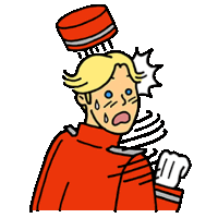 a cartoon of a man with a red hat on his head and a surprised look on his face .