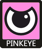 a pink and black logo for pinkeye with a white eye