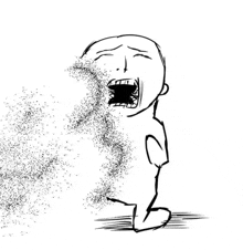 a black and white drawing of a person screaming with their mouth open