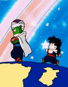 piccolo and gohan from dragon ball z are standing on top of the world