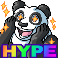 a cartoon panda bear with the word hype written below it