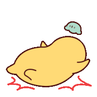 a cartoon drawing of a duck laying down with a blue cloud above it