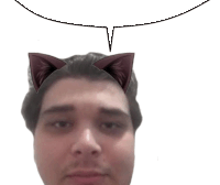 a man with cat ears on his head and a speech bubble above his head