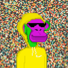 a pixel art of a monkey wearing a hoodie and sunglasses