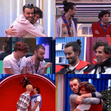 a collage of men hugging each other with one wearing a scout badge